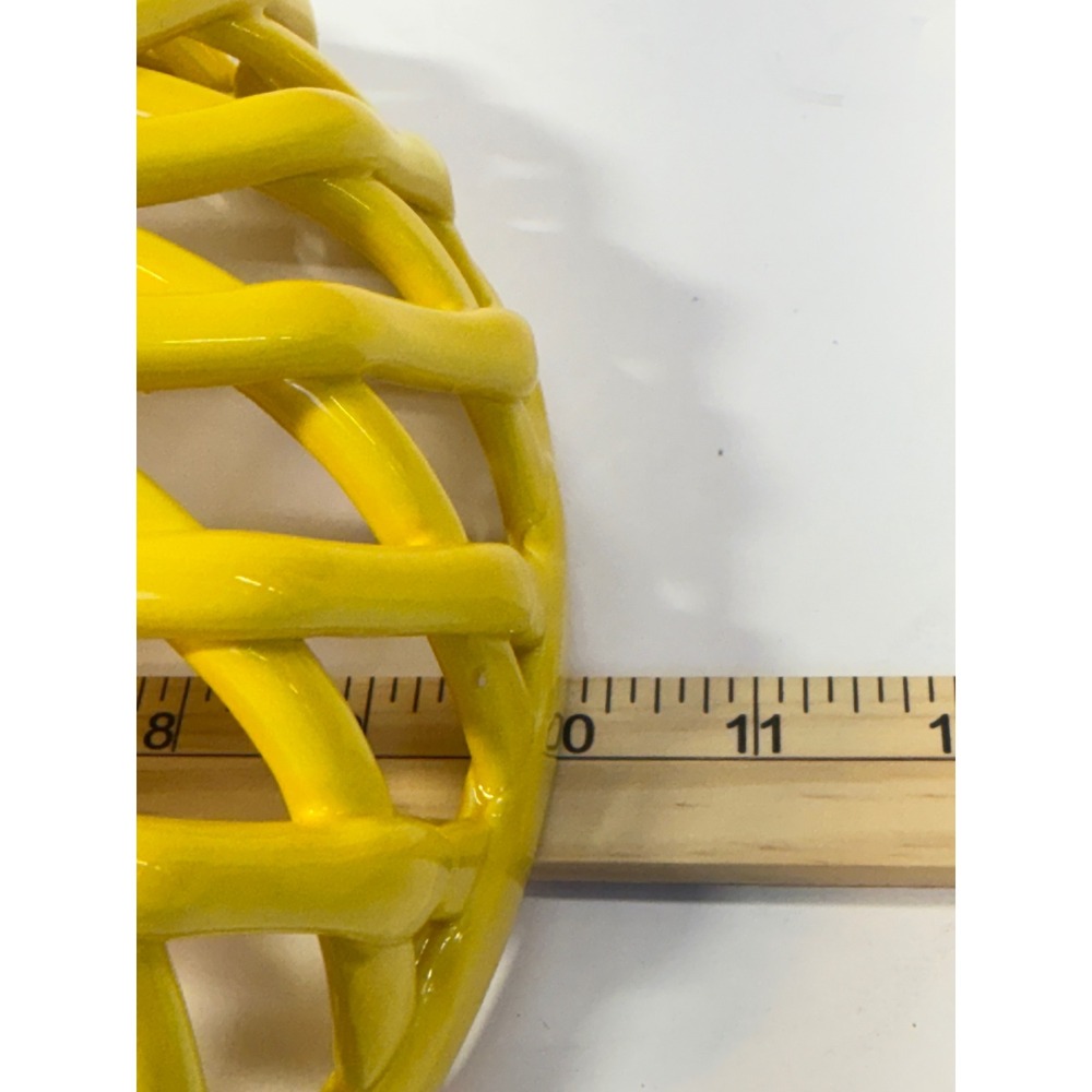 Food Network Yellow Ceramic Lattice Fruit Bowl Woven Openwork Centerpiece - Picture 9 of 11